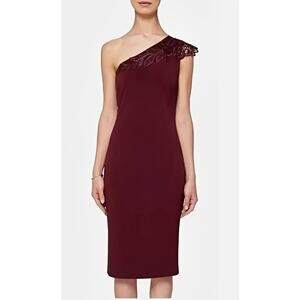 TED BAKER LONDON $350 Burgundy Jalis Lace One Shoulder‎ Dress Ted 3 / US 8